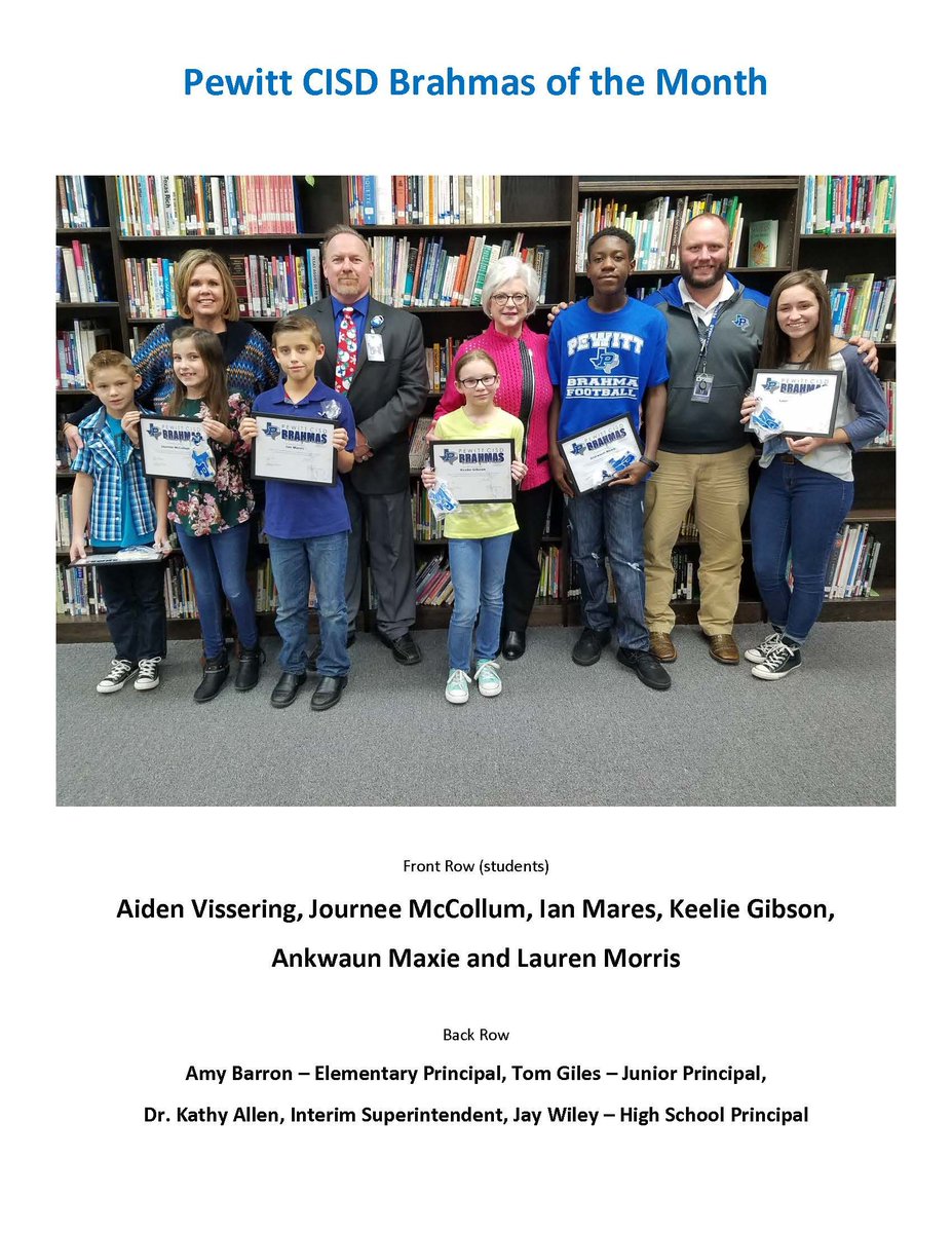 Pewitt's November Brahmas of the Month
Great job students!