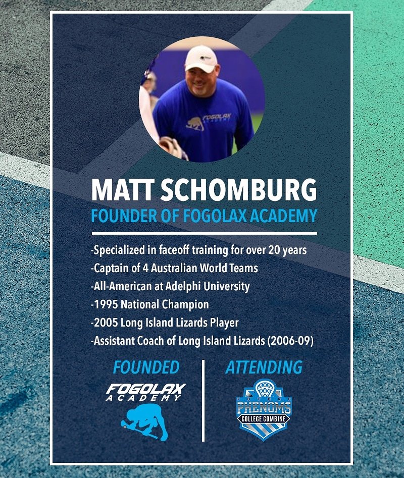 Ml8Events's tweet photo. Attention Fogos: Matt Schomburg, founder of @fogolax will be in attendance at the Future Phenoms College Combine, sharing his years of face off expertise with those at the event! Be sure to register for a limited roster spot at the link in our profile! #lacrosse #onekneenation https://t.co/pFihdwregG