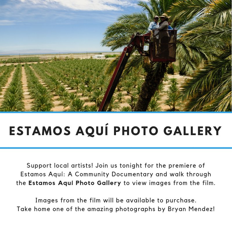 coachellauninc's tweet photo. Join us tonight for the premiere of Estamos Aquí: A Community Documentary! Local photographer, and Estamos Aquí director, Bryan Mendez will be selling his photographs at the event. *TONIGHT* Nov. 7 @ 5:30pm, @CityofCoachella's Veteran's Park. #EstamosAqui #ECVEJ #YouthMedia https://t.co/fHQQpb9T84