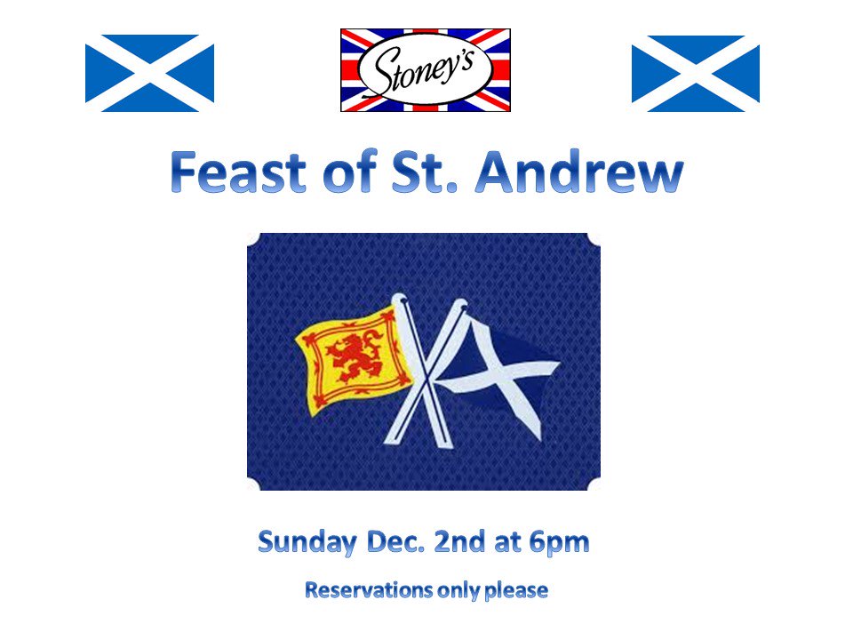 StoneysPub's tweet photo. Our 18th Feast of St. Andrew will be held on Sunday Dec. 2nd. Our Haggis will be piped into the dining room at 6pm.
This is a reservation only event.
Please make reservations here or through email https://t.co/GuL4c4L7Zv
