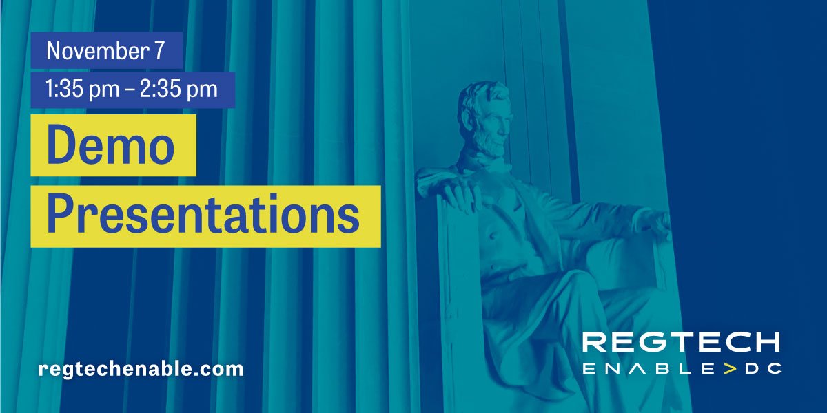 RegTechEnable's tweet image. You voted, now watch the three #RegTechEnable Demo Day winners present the next generation of innovative solutions on the main stage in Independence Ballroom D.