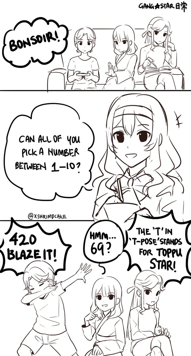 idk why this is so funny to me. my GS headcanon is that everyone trolls Kuro for fun. 

T also stands for Tendou Maya
#スタァライト 