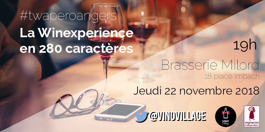 vinovillage's tweet photo. Il reste encore des places pour le beau #twapvinovillage le 22 nov. prochain mais ne tardez pas à vous inscrire. Cette soirée sera l'occasion d'échanger sur la "Winexperience en 280 caractères" avec les @FRVILOIRE.
#twaperoangers @twapero__angers https://t.co/N7Rym8CMK7