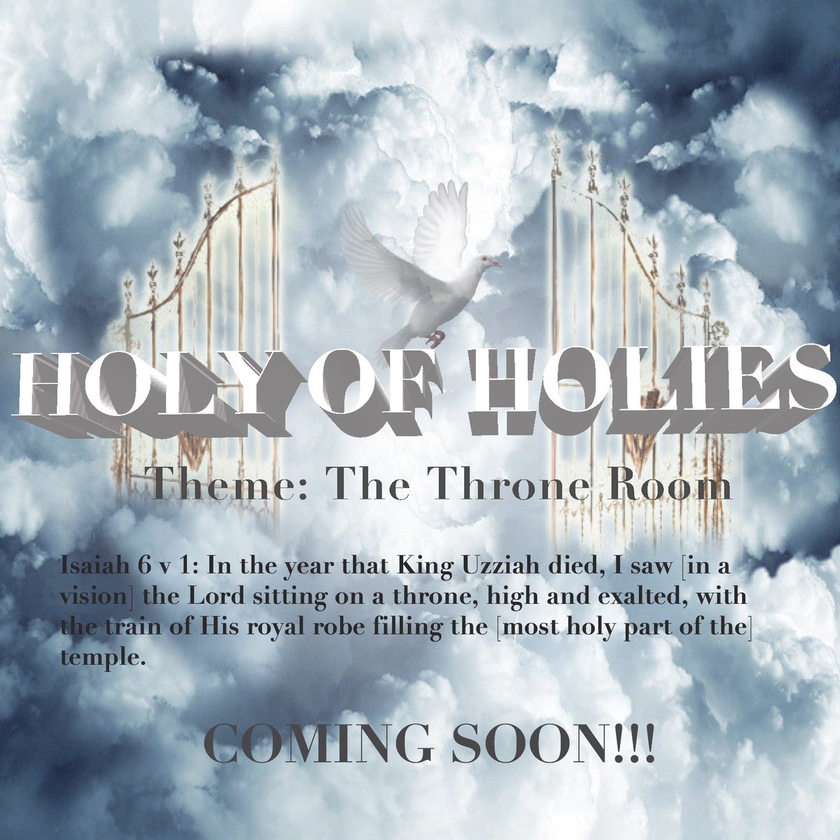 DanielaAlaribe's tweet photo. Coming Soon!!! @holyofholiesuk 
#HolyOfHolies 
#Isaiah6v1 https://t.co/8Nv5jK7ydQ