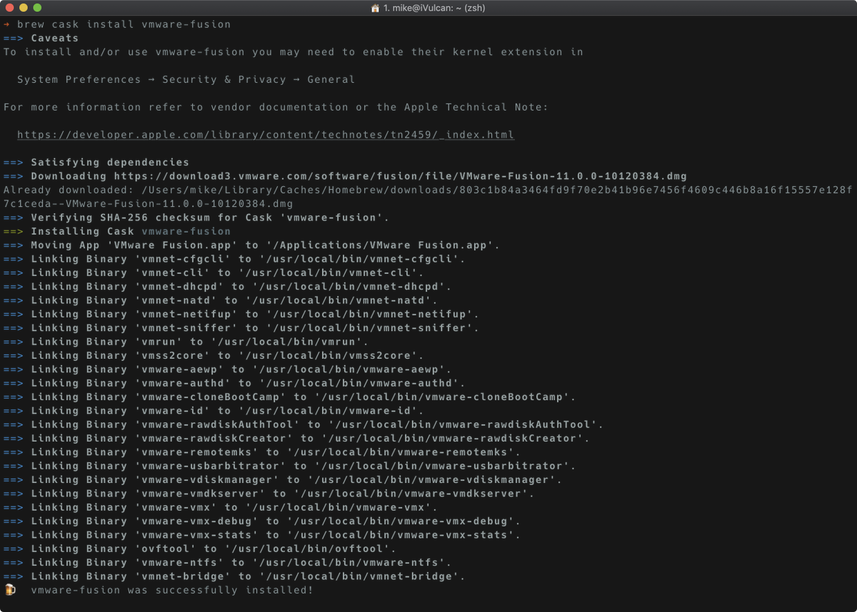 VMwareFusion's tweet photo. What’s the quickest way to install VMware Fusion?
Or, did you know you could install Fusion directly from Terminal?

Just type:

$ brew cask install vmware-fusion 

Voila! https://t.co/UO6PMRCFCS