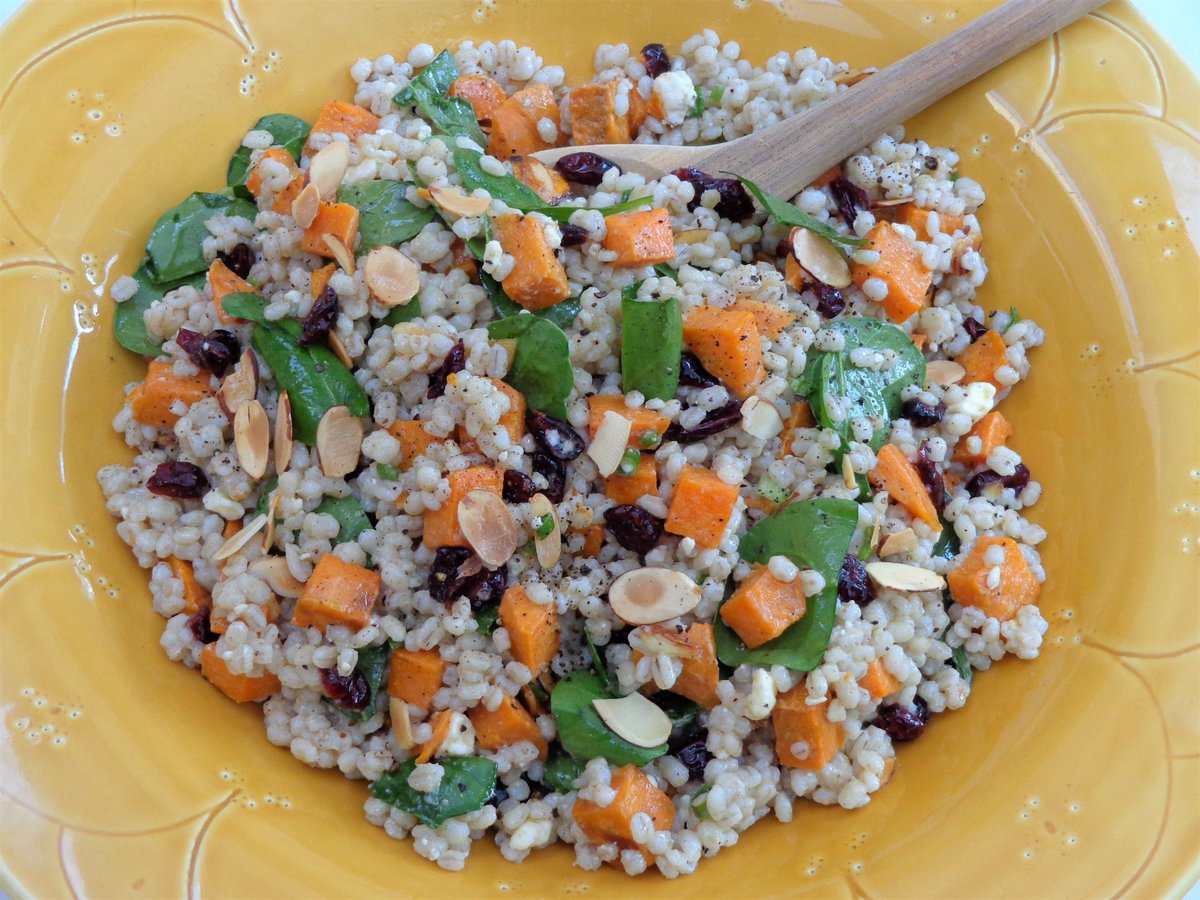 Barley Sweet Potato Salad is my newest recipe: Savory, sweet &amp; delicious, this #superfood salad gets an extra boost of flavor from #AmaBlu cheese crumbles from the #CavesAtFaribault...seriously, what's not to love? bit.ly/2z0oWQa #barley #fullbelly #healthyfood #recipe