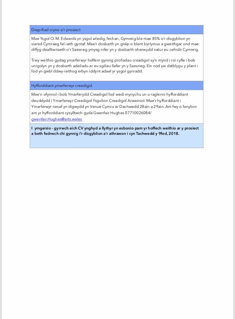 Prosiect Ysgolion Creadigol Arweiniol/ Lead Creative Schools Project- Ysgol O.M.Edwards, Llanuwchllyn. Call-out for Creative Practitioners- only a couple more days left to apply! Galwad am Ymarferwyr Creadigol- dim ond deuddydd ar ôl i ymgeisio! #dysgucreadigol #creativelearning