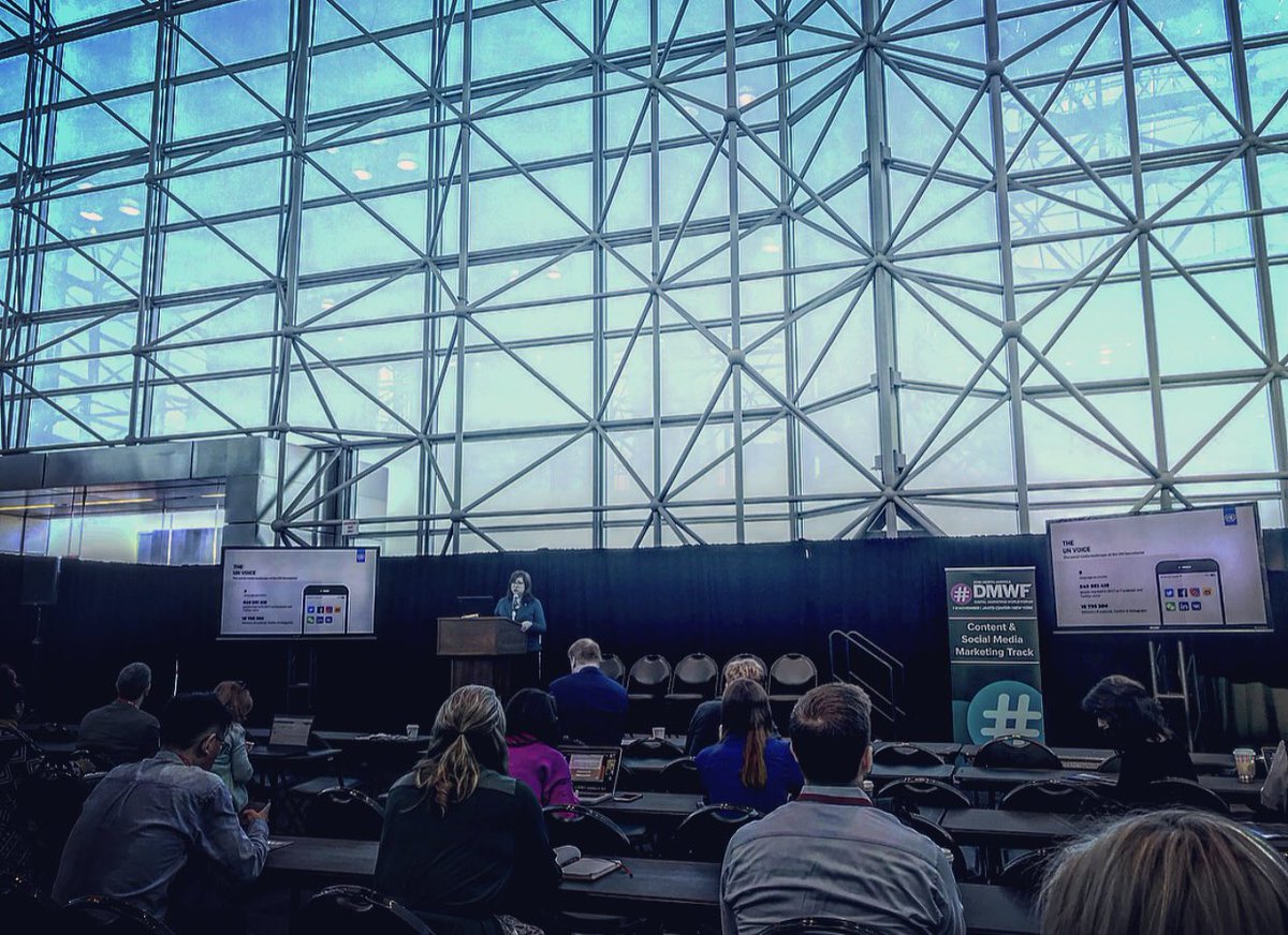 Blue skies and Blue berets - <a href="/Nancy_Groves/">Nancy Groves 👩🏻‍💻</a> kicking off #DMWF by sharing the <a href="/UN/">United Nations</a> approach to social media 🌎