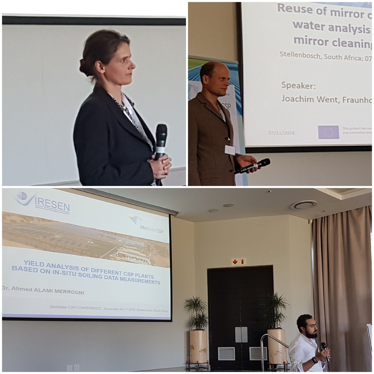 MinWaterCSP's tweet photo. Further speaker J. Went @FraunhoferISE suggested ideas for reuse if mirror cleaning water, Anna Heimsath @FraunhoferISE presented Monitoring of soiling & optim. cleaning strategies taking into account the H2020 results #Raiselife . Ahmed Merrouni @IRESEN introduced Yield analysis https://t.co/2WE197tBsk