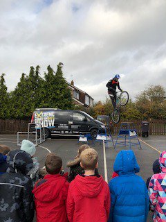CheddingtonSch's tweet photo. Amazing Bike Show with an anti-bullying theme at Cheddington School this morning! Great work from #DannyButler #antibullyingweek2018 https://t.co/pvKq0EVZyS
