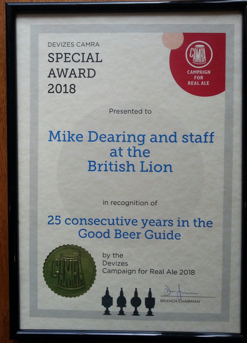 BritLionDevizes's tweet image. Chuffed to have received this Award from 
@DevizesCAMRA
Many thanks @CAMRA_Official #GBBG2018 @caskmarque