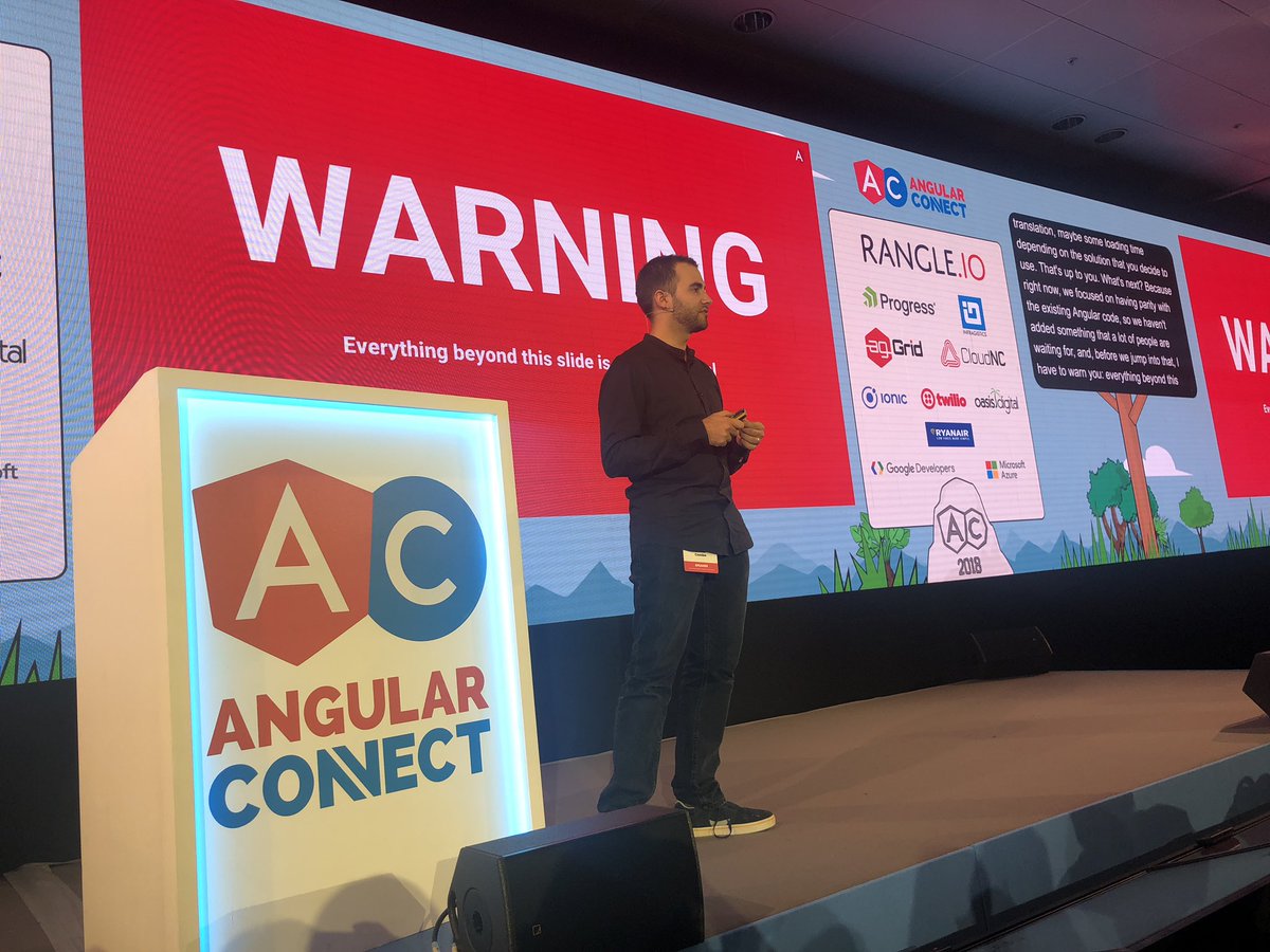 josnow's tweet image. “Warning. Everything beyond this slide is theoretical” 
Hearing about some exciting potential future developments for Ivy i18n (and maybe a few secrets!) from @OCombe #angularivy #angularconnect #i18n #shhhh