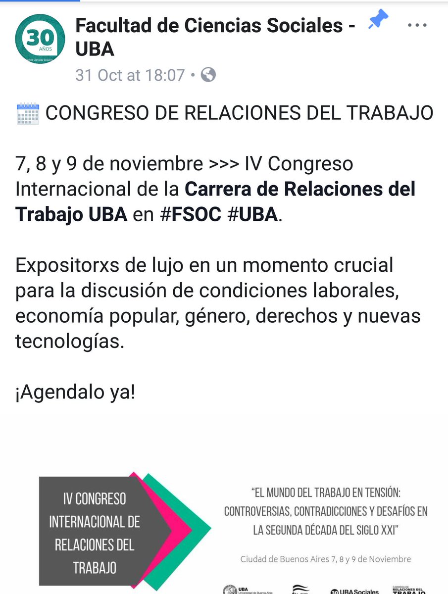cominstitucion1's tweet photo. Les compartimos información sobre el Congreso Internacional de Relaciones del Trabajo de la UBA, por si les interesa. https://t.co/VZU1LAXzbi