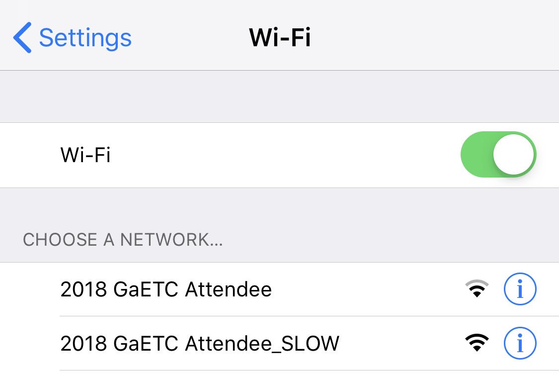 I feel like this is a trick. Is the _SLOW WiFi really the fast WiFi and only certain people are in the know? #GaETC18