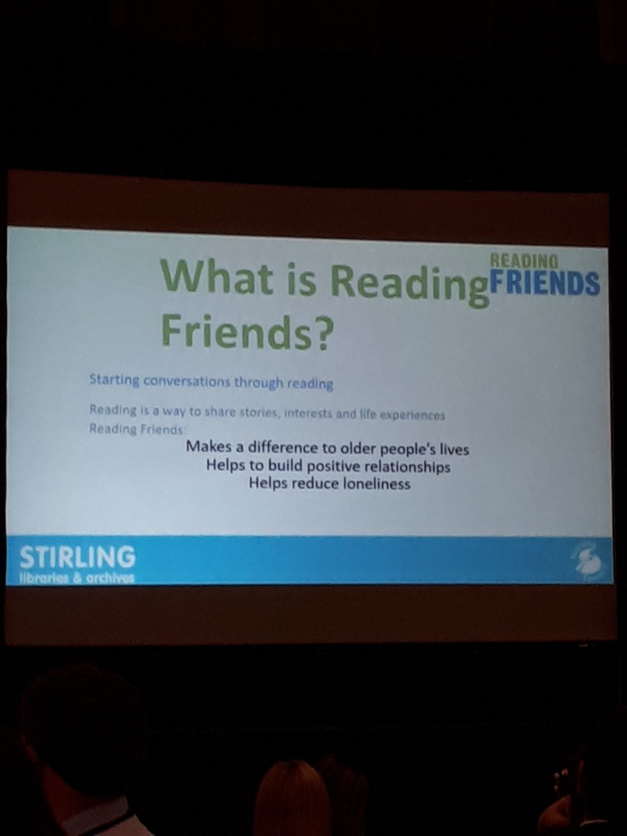 library_com's tweet photo. Liz Moffat @OuchLibrarian talking about the amazing #ReadingFriends project at Stirling Council's Big Huddle today. Reading together reduces loneliness,  improves mood and builds friendships.  Great work with @BannockburnHigh, who's next? https://t.co/wylpZBtvfK