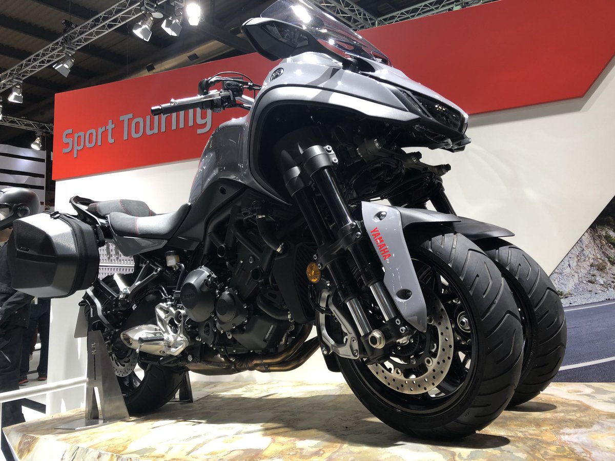 YamahaMotorEU's tweet photo. The #Yamaha NIKEN and the all new NIKEN GT now join the Sport Touring Family. #KeepOnRevving here at #EICMA2018 https://t.co/E95Ot423v5