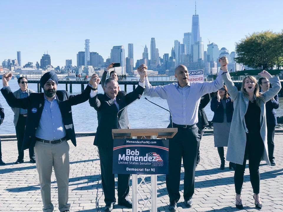 RaviBhalla's tweet photo. I’m very proud of Hoboken’s role in the #BlueWave w/ our federal reps- @SenatorMenendez &amp; @RepSires benefiting from our record turnout numbers! A big congrats also to our friend @MikieSherrill who we were thrilled to host this summer. And thx @hobokendems for helping #keepNJBlue! https://t.co/dTuU3axYql