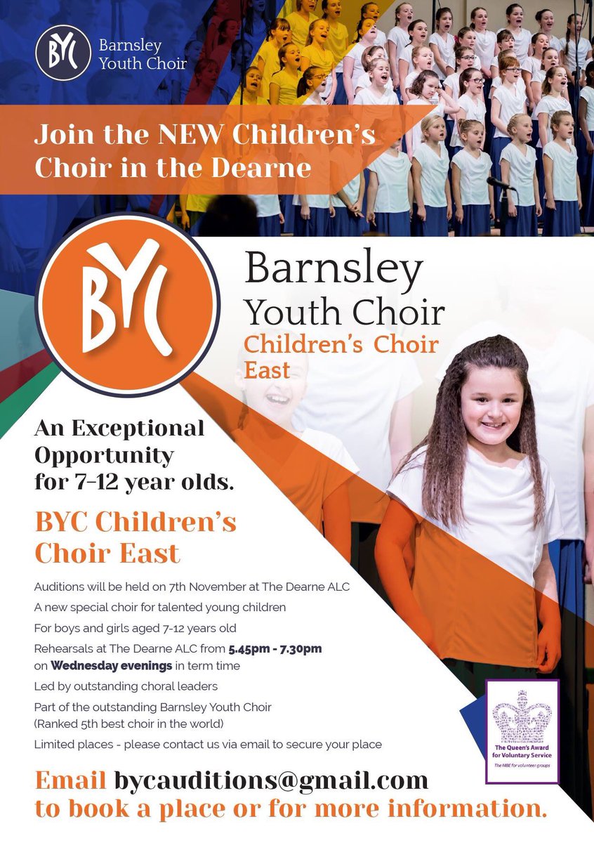BarnsleyChoir's tweet photo. So....2 new choirs start today! BYC West and BYC East Children's Choirs!!! It's going to be fantastic. Why not come down this evening to @PGSALC (West) and @The_Dearne_ALC (East) at 5.45pm. Fun, relaxed and auditions are very informal. A fantastic opportunity! https://t.co/IKbbXDKWoX