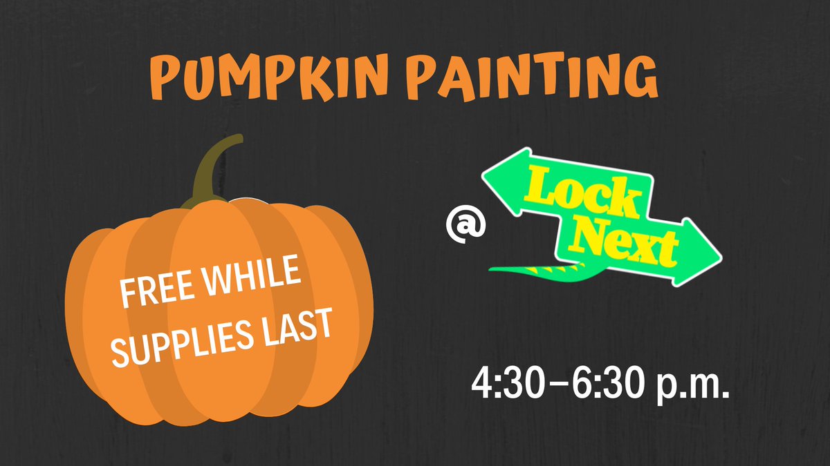 downtownakron's tweet photo. Stop by #LockNext between 4:30-6:30 p.m. tomorrow (Nov. 8) to paint a pumpkin (while supplies last). While you're there, enjoy local food and drinks, take a selfie with the #LockNextMonster or take a break on the hammocks. @Lock3Akron @AkronOhioMayor @knightfdn https://t.co/9Xa9PCKmRM