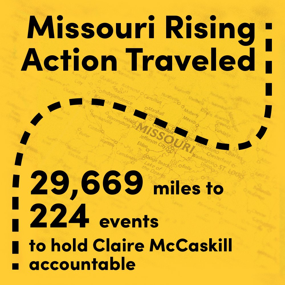 MORisingAction's tweet image. Our trackers traveled nearly 30k miles across Missouri to hold Claire McCaskill accountable #MOSen