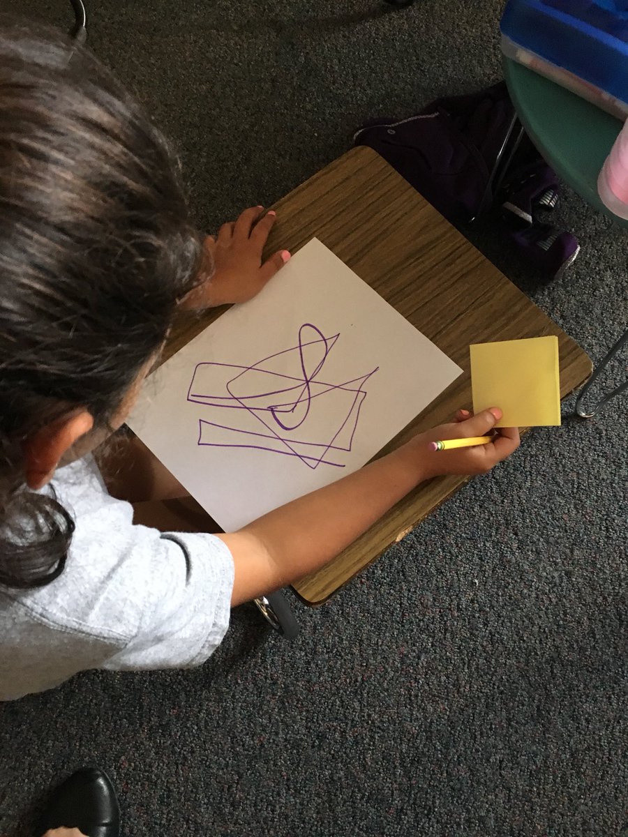 dsteinburg_edu's tweet image. Just did an awesome lesson on perspective. Students drew a scribble on a piece of paper. Then, they walked around and wrote what they saw in other students scribbles on a sticky note. #perspective #scribbledrawings