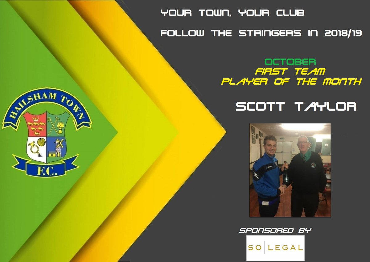 hailshamtownfc's tweet photo. October's First Team Player of the Month - Scott Taylor, pictured collecting his award from gate man Alan last night. #Sussex #NonLeague @HailshamFM @SOLegalUK https://t.co/aU4dUPWfYC