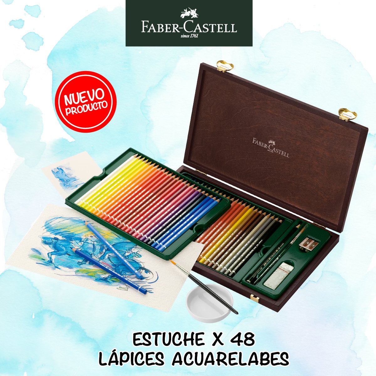 comsucre's tweet photo. #NUEVO
LÁPICES DE COLORES ACUARELABLES ALBRECHT DÜRER, trazo suave, los  pigmentos se disuelven por completo cuando se aplica agua y pincel, estuche de madera con 48 ecolápices y accesorios #fabercastell #colors #drawing #illustration #watercolorpencil https://t.co/n9apHx2WT2