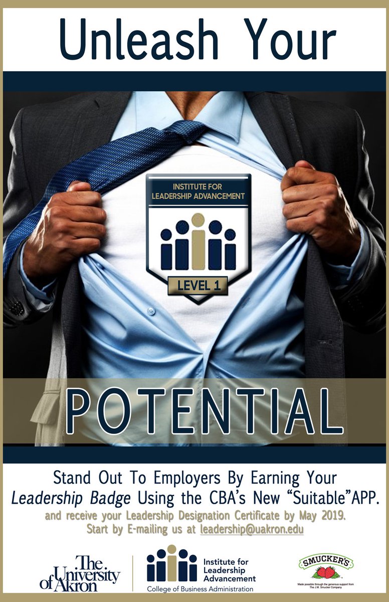 Students, you can now earn a Leadership Badge while you work towards your Leadership Designation by tracking your activities using @akronCBA's new Suitable app! Email us at leadership@uakron.edu to get started!