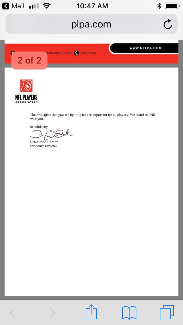 Thank you @DeSmithNFLPA and the <a href="/NFLPA/">NFLPA</a> for your continued support of our members and organization. #PLPA #NFLPA #FairDealOrNoDeal