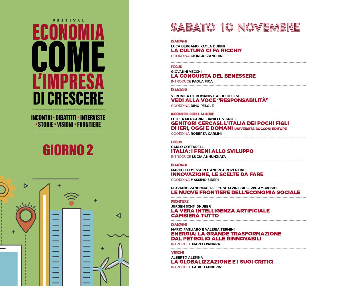 Invitalia's tweet photo. #EconomiaCome #10novembre
Dialoghi: #Bergamo e #Dubini - La #cultura ci fa ricchi?
Focus: #Cottarelli - Italia i freni allo #sviluppo
Dialoghi: Flaviano #Zandonai - le nuove frontiere dell'economia #sociale
Programma https://t.co/gUILt817iu https://t.co/5fG0VUUhwh