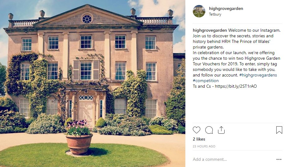 We are on Instagram! 
To celebrate the launch of our Instagram profile, we’re running a competition for someone to win two Highgrove Garden Tour Vouchers for 2019. Head over to our Instagram to take part bit.ly/2DrDBrr