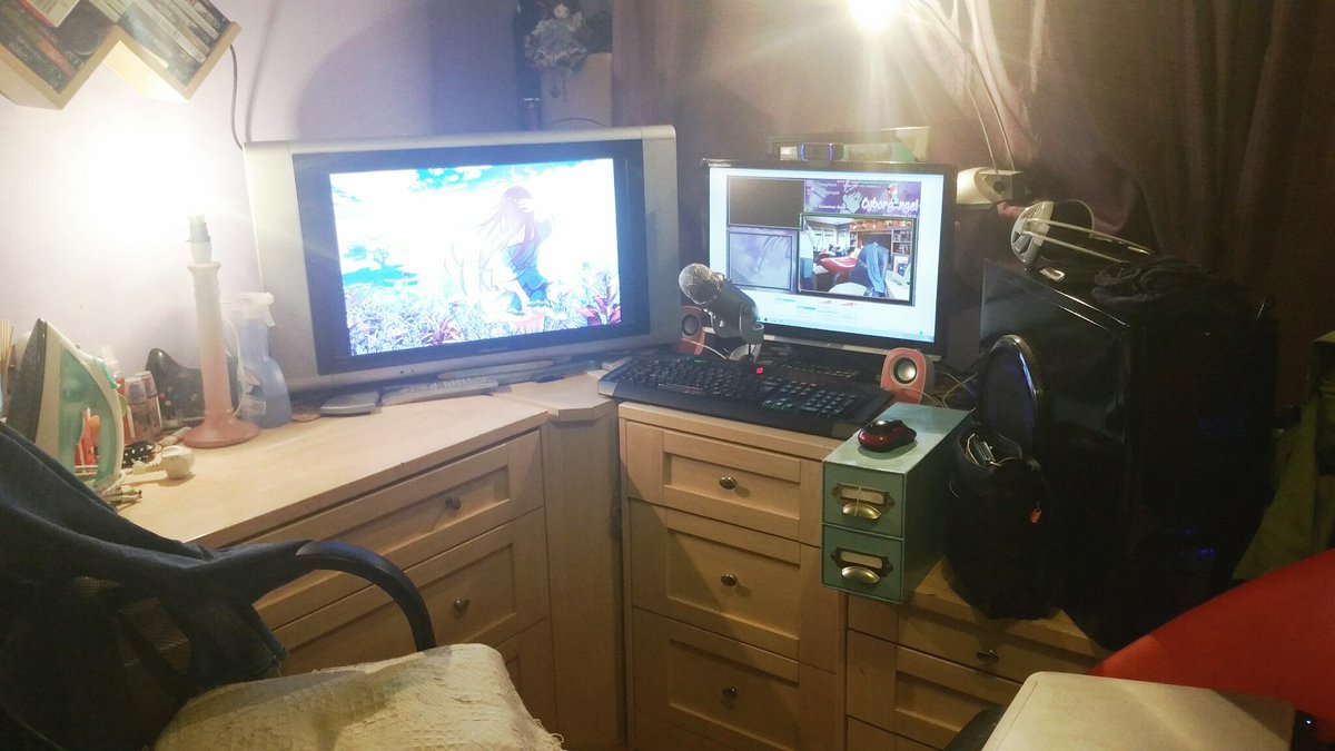 CyborgAngell's tweet photo. My setup evolution since I began streaming

From using a ripped chair &amp; a chest of draws as a desk, to a full dual stream 4 monitor VR setup🙊

Never thought I'd own such amazing equipment

You can achieve anything you put your mind to with time, hard work &amp; consistant baby steps https://t.co/gNOpTuCpxB