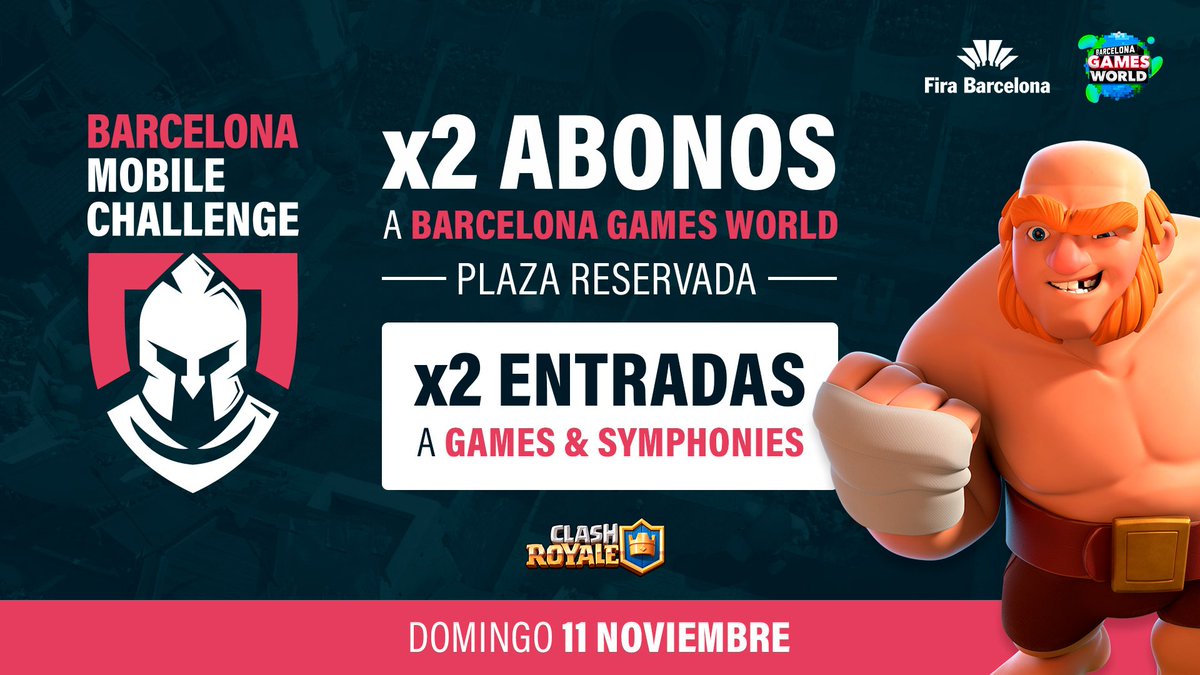 ¡Llega el último clasificatorio de Clash Royale! Ganad vuestro pase al presencial de  @BCNGamesWorld y dos abonos de tres días, aparte de las entradas al concierto de <a href="/GamesSymphonies/">Games&Symphonies</a>. ¡Buena suerte! 

💫 Inscripciones: ow.ly/HWjd30mwRuk