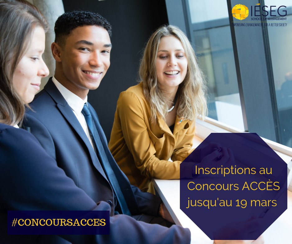 CandidatsIeseg's tweet photo. // Concours ACCÈS //
Ouverture des inscriptions jusqu'au 19 mars sur https://t.co/SkVnrJHGIx #ConcoursAcces https://t.co/B0BTSgiomn