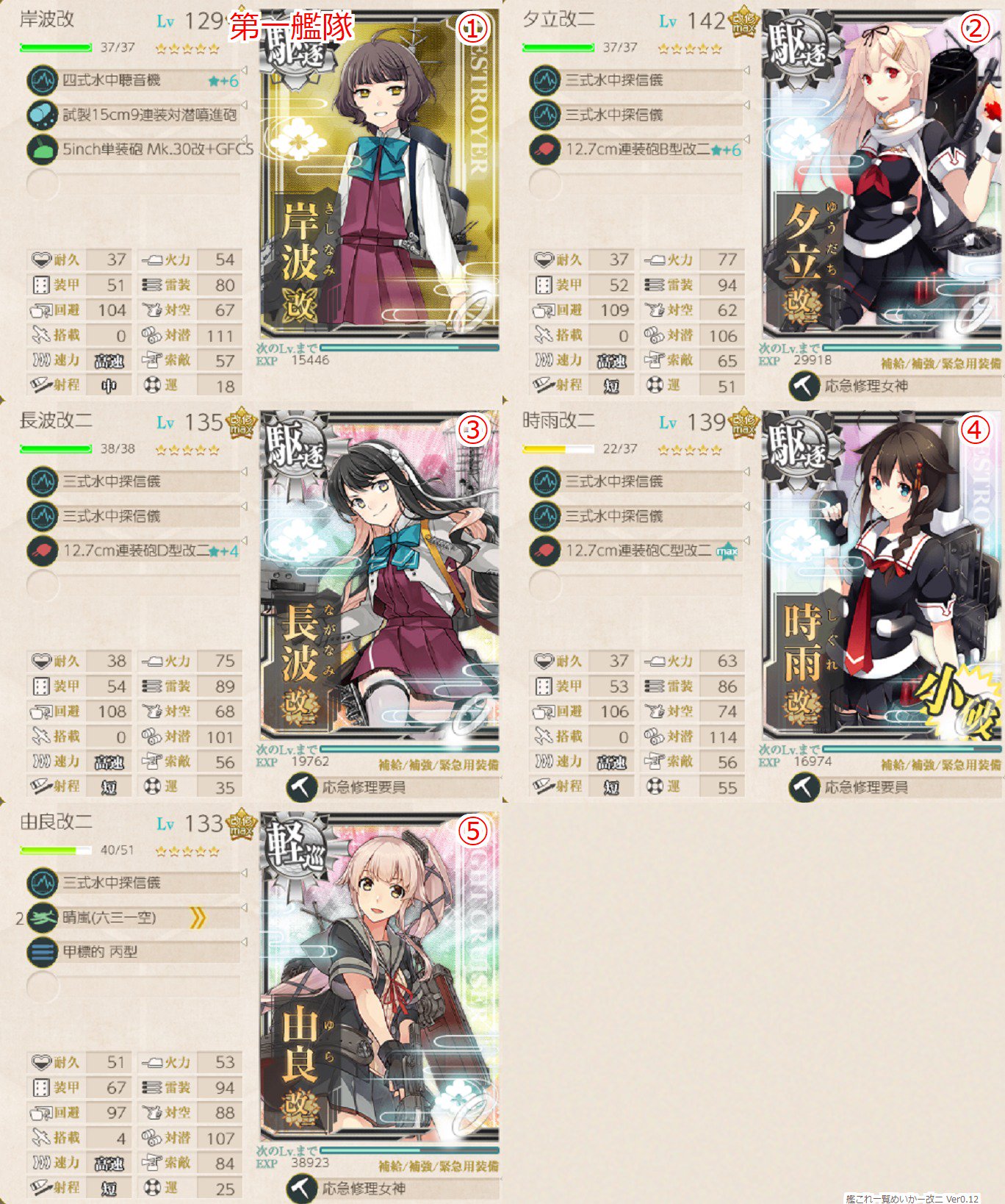 La 個人的7 1キラ付け最新版 駆逐の射程中装備の登場で一新 キラ付け艦1人に対して基本１週 ただしcon値の管理はちょっと面倒 すいません 基本的に重婚前提編成です