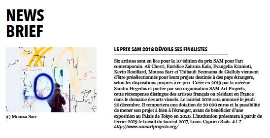 GIsabelleGounod's tweet photo. Nous sommes fiers et heureux de vous annoncer la nomination de Moussa Sarr au Prix @SamArtProjects pour l'art contemporain 2018 ! L'heureux gagnant sera désigné le 20 décembre... ! https://t.co/G1hgsMH34D