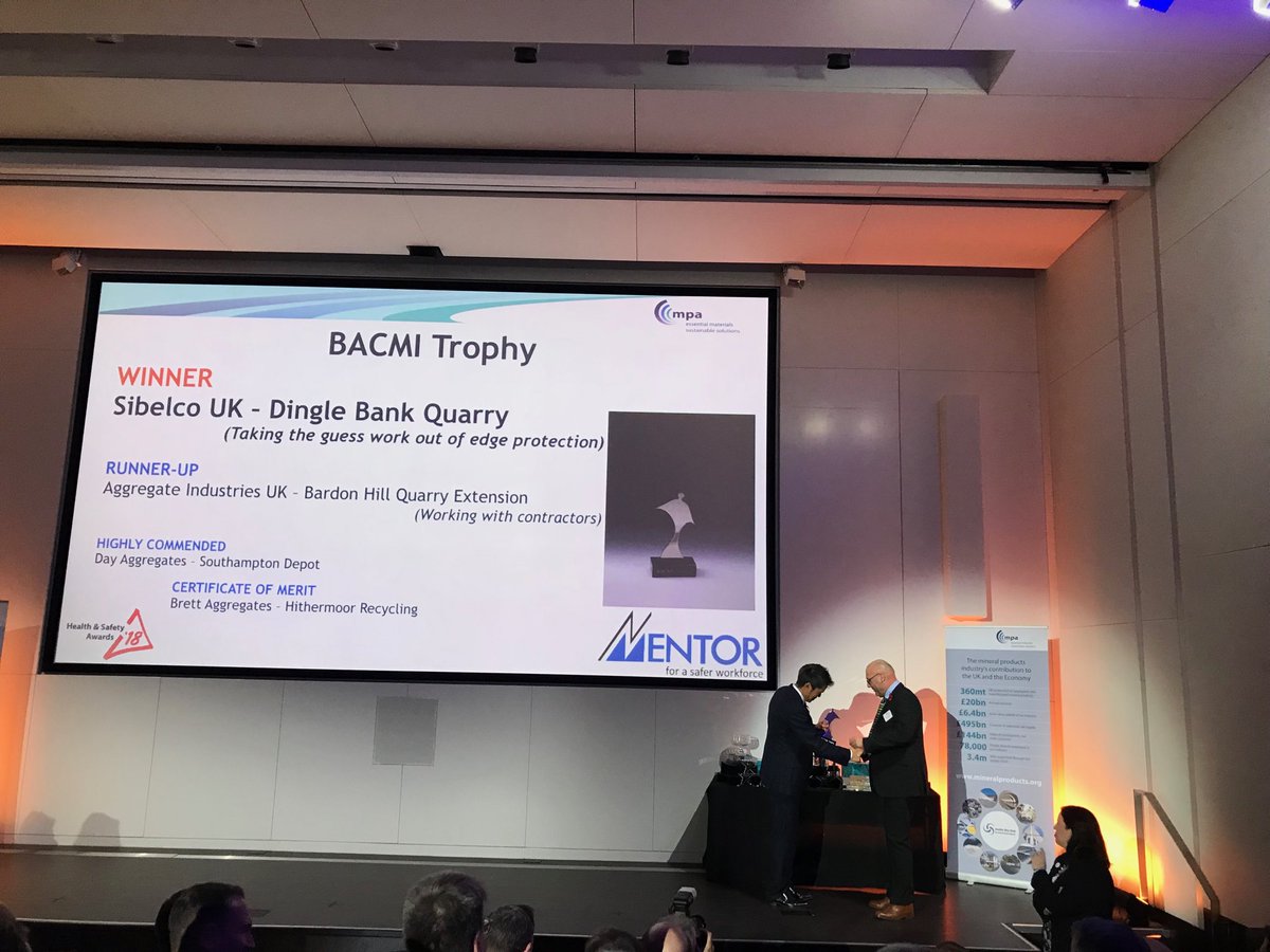 WardlePlant's tweet photo. Great news to receive an awed for our work on taking the guess work out of edge protection at the MPA safety awards 2018 with our partners Sibelco @sibelcogroup #HandS18 https://t.co/R7jVwKn1g4
