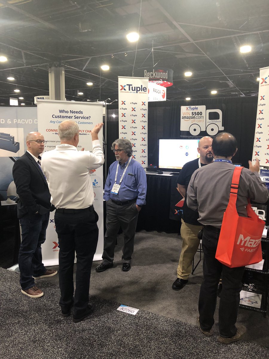 xTupleSales's tweet photo. The xTuple booth (A2260) is staying busy today at #FABTECH18. Don’t miss your chance for a demo of our award-winning ERP software, and a chance to win a $500 @amazon gift card. https://t.co/6lQM0XkGoD
