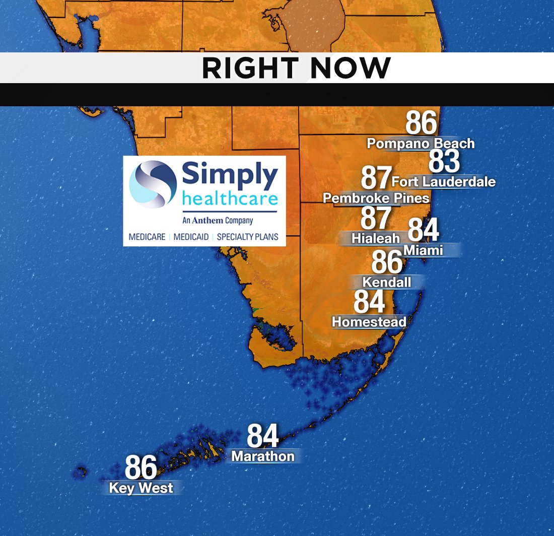 It's 2PM, here are south Florida's current temperatures. #BROWARD #MIAMIDADE #FLKEYS Presented by Simply Healthcare https://t.co/Co4F99ylWq