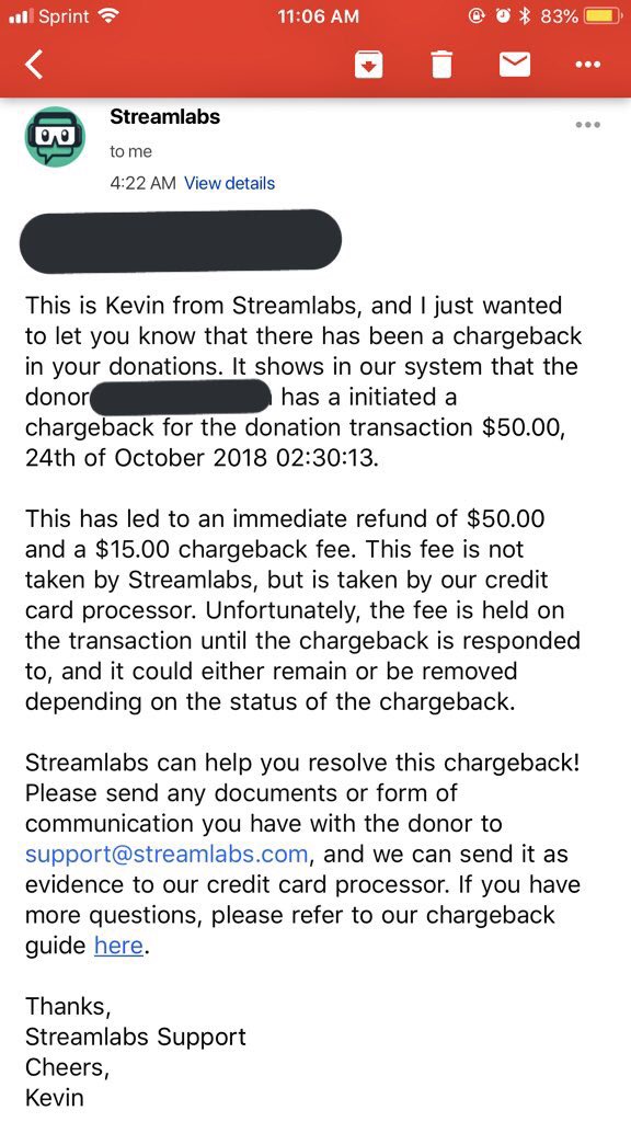Streamlabs Surfnboy The Chargeback Fee Is Charged From Our Credit Card Processor And Taken Out Of Your Donations Streamlabs Is Not Responsible For Any Of These Fees Although It Is