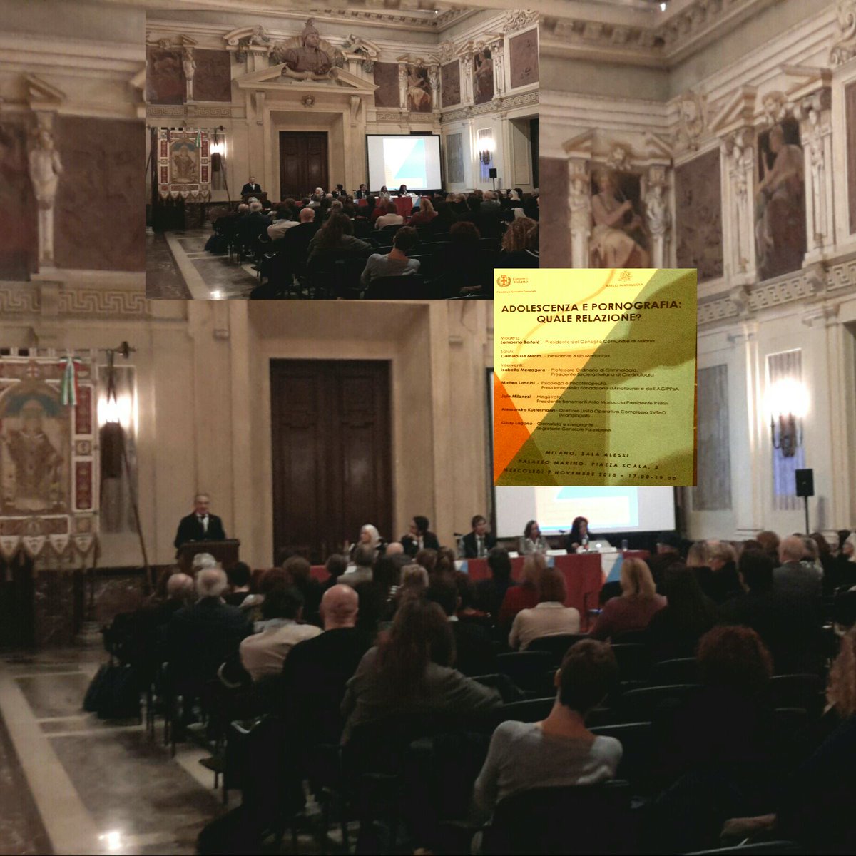 ginugiola's tweet photo. Intro presidente @asilo_mariuccia @demilato0 a importante convegno #AdolescenzaPornografia organizzato a #PalazzoMarino con esperti criminologi, magistrati, psicologi #Merzagora #Milanesi #Lancini #Bertolè #Kustermann #Laganà @VivMilano #ricerca #prevenzione #cybersexaddiction https://t.co/Ygg2aRgNGy