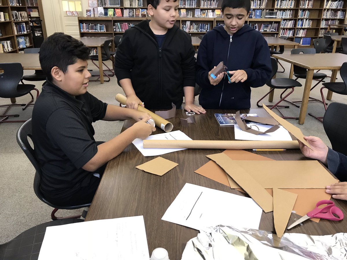 LauraLyons19's tweet photo. ESL Ss making props in Makerspace for US History Reader’s Theater video. @WileyMS #makerspace https://t.co/AY1H9pDxxk
