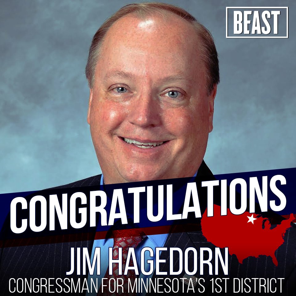 BeastDigital's tweet image. His father served in Congress, and now @JimHagedornMN will follow in his footsteps, as he’s been elected to represent #MN1 in the U.S. House. One of only two flipped seats for the GOP in the nation, and a great win for the Congressman-elect and his team. Congratulations!