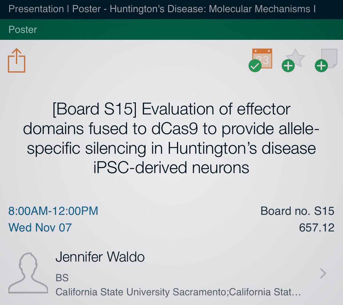 FinkLab's tweet image. Happening right now! Stop by @CIRMnews Bridges student @JJWaldoo poster to chat about her work on #huntingtonsdisease. #SfN18 #FinkLab
