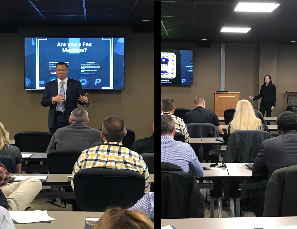 forcescience's tweet image. #ForceScience learning about 'Surviving #LawEnforcement's Journey into the Online Abyss" with @chMtnViewPD and @katienelson210 teaching vital social media strategies for agencies to consider to strengthen community trust and communication. Learn more @ bit.ly/2QrPBfE