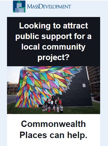 KateforRep's tweet photo. Have an idea for enhancing #MelroseMA public space? @MassDev #CommunityPlaces offers to match up to $50K for projects like art installs, bike trails, markets... (Heads up @CityofMelrose @MelroseSFFM @MelrosePedBike @MelroseArtsMA @MelroseChamber2) Info: https://t.co/3Zf71yReot https://t.co/btmHkr5Pg6