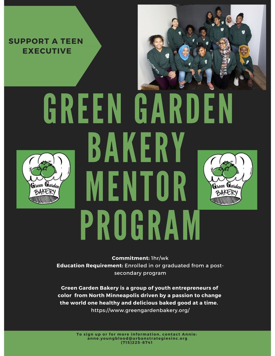 Northside_Fresh's tweet photo. @GGBakeryMpls is looking for mentors who are either enrolled in or graduated from a post secondary program to work with their youth leadership team! Contact Annie at anne.youngblood@urbanstrategiesinc.org  if you're interested! https://t.co/RfhHLMhlz7