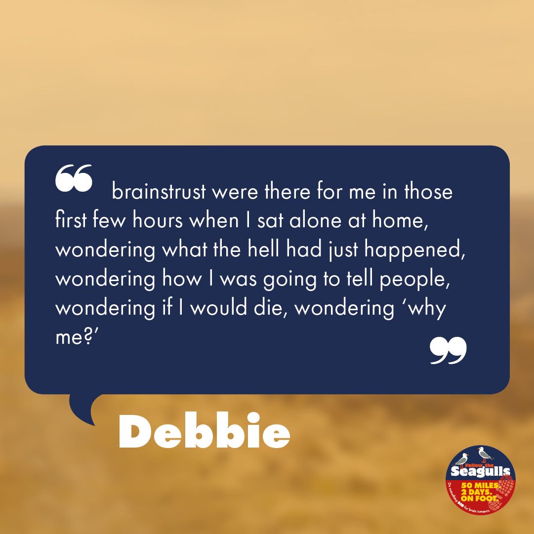 Why we walk - Debbie's story.
"Debbie had suffered headaches as long as she could remember; she’d had scans over the years &amp; always received the all clear, but in April 2016 her life changed dramatically... buff.ly/2E6wpSK
#followtheseagulls #braintumourawareness