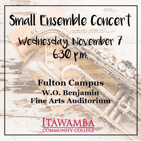 ItawambaCC's tweet image. Join us tonight for our 🍂Fall Small Ensemble Concert! 🎼