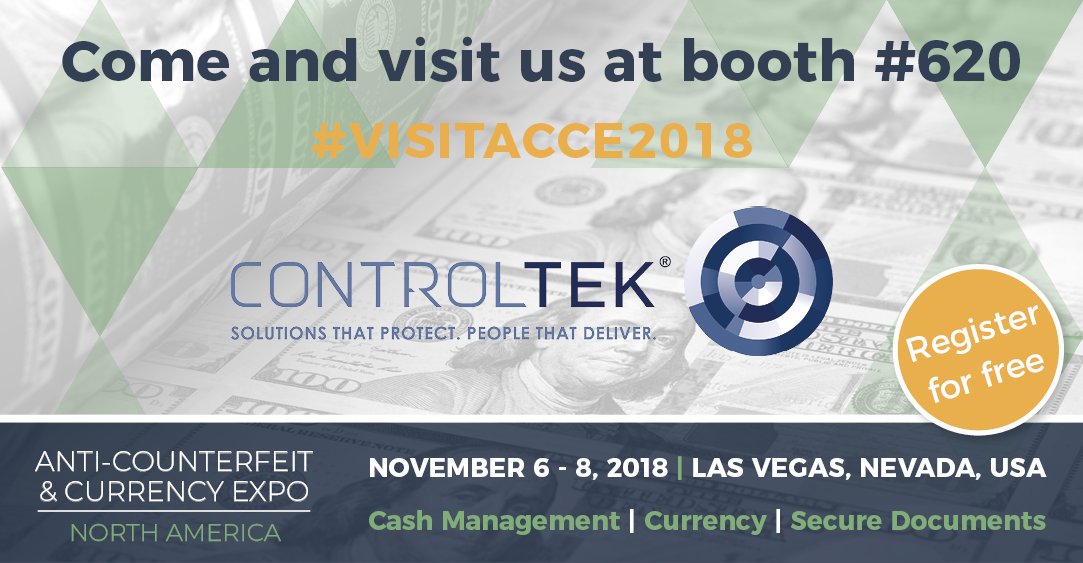 tommeehancfi's tweet photo. If your attending the Anti-Counterfeit and Currency Expo. Be sure to visit us at Booth # 620 to learn about our counterfeit offerings and tamper-evident security packaging. #anticounterfeit #currency #VisitACCE2018 #cashsecurity #fintect @ACCEXPO @ControltekUSA https://t.co/9PZP3to5Wz